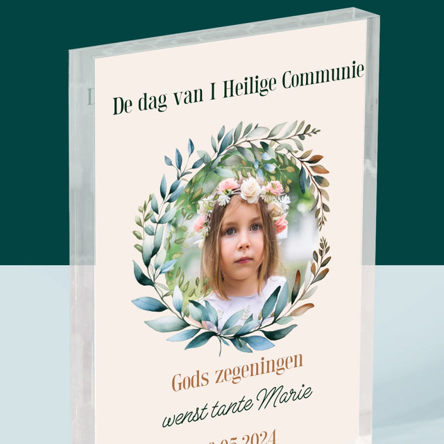 Foto En Handtekening: Op De Dag Van I Heilige Communie - Acryl Blok