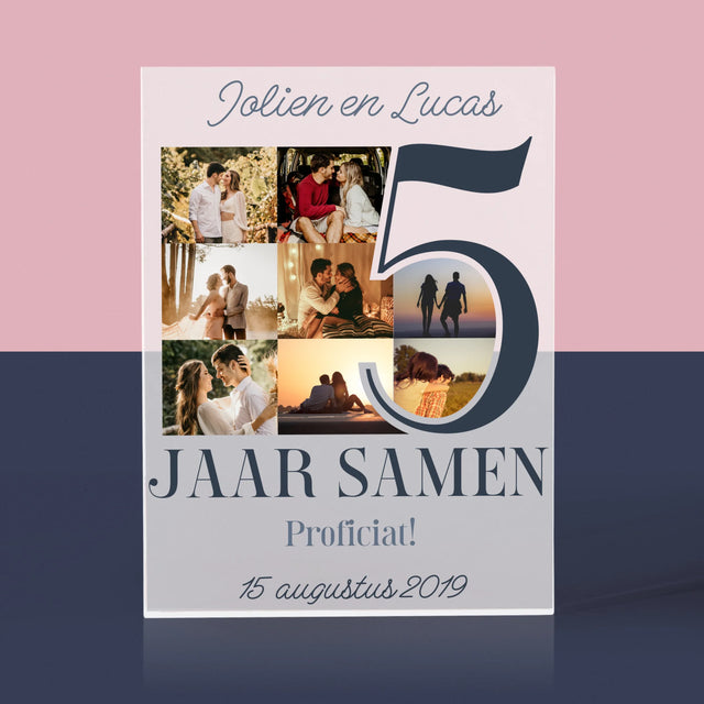Fotocollage: 5 Jaar Samen - Acryl Blok