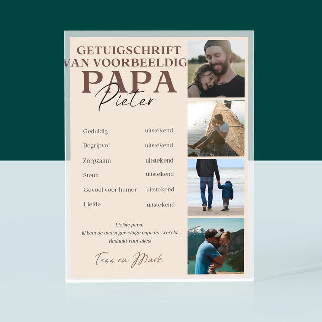Fotocollage: Getuigschrift Van Voorbeeldige Papa - Acryl Blok