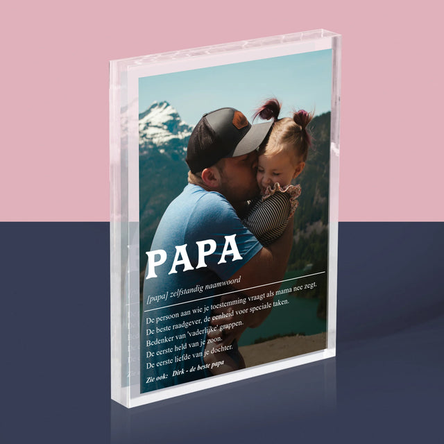 Foto En Handtekening: Definitie Papa - Acryl Blok