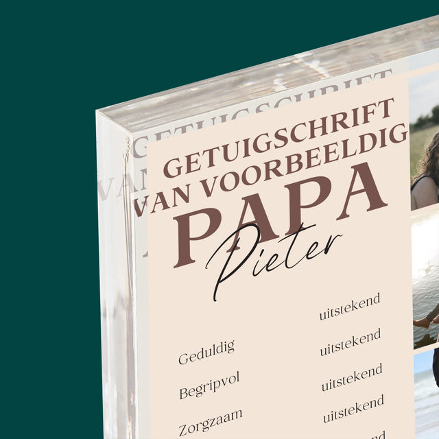 Fotocollage: Getuigschrift Van Voorbeeldige Papa - Acryl Blok
