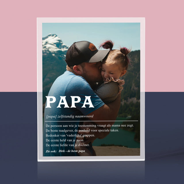Foto En Handtekening: Definitie Papa - Acryl Blok