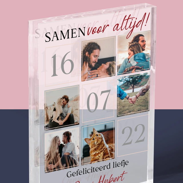 Fotocollage: Samen Voor Altijd - Acryl Blok