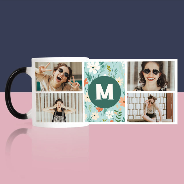 Fotocollage: Monogram Bloemen - Mok