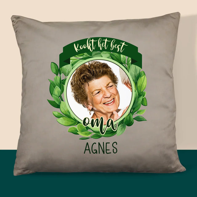 Foto En Handtekening: Kookt Het Best - Kussen (Foto)