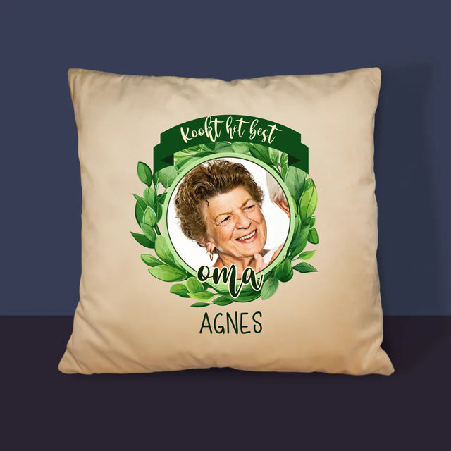 Foto En Handtekening: Kookt Het Best - Kussen (Foto)