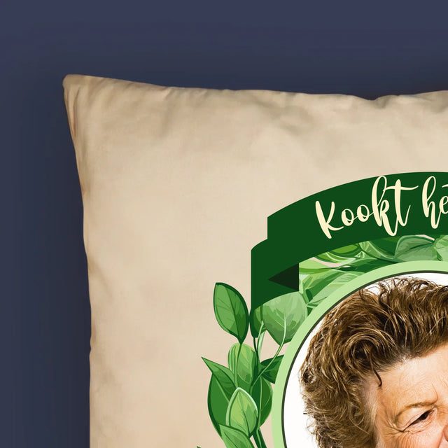 Foto En Handtekening: Kookt Het Best - Kussen (Foto)