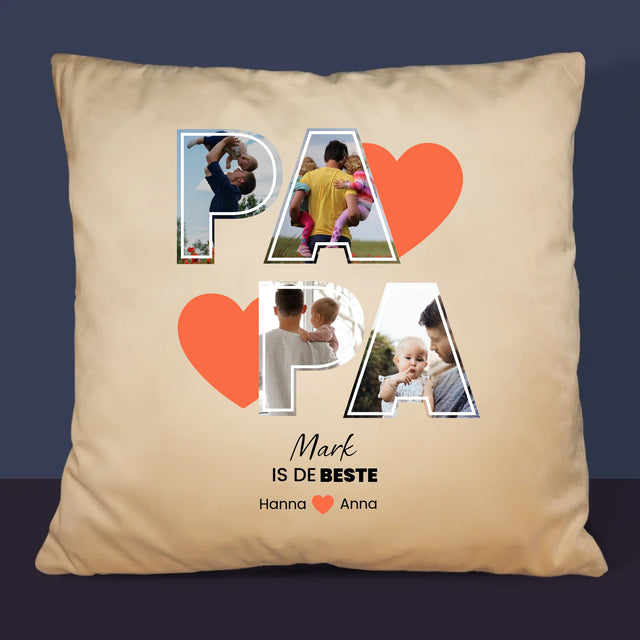 Fotocollage: Papa Is De Beste - Kussen (Foto)