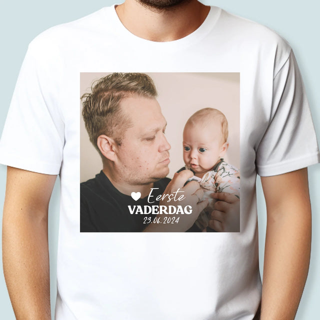 Foto En Handtekening: Eerste Vaderdag - T-Shirt Voor Heren