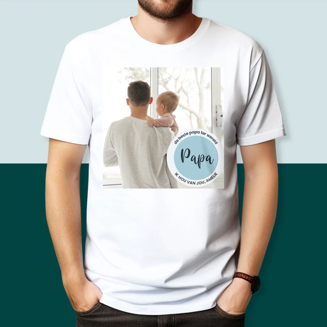 Foto En Handtekening: De Beste Papa Ter Wereld - T-Shirt Voor Heren