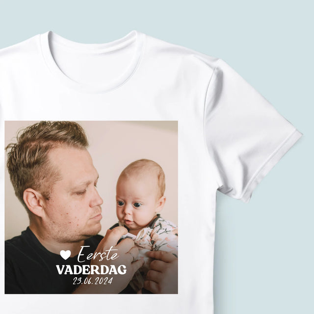 Foto En Handtekening: Eerste Vaderdag - T-Shirt Voor Heren