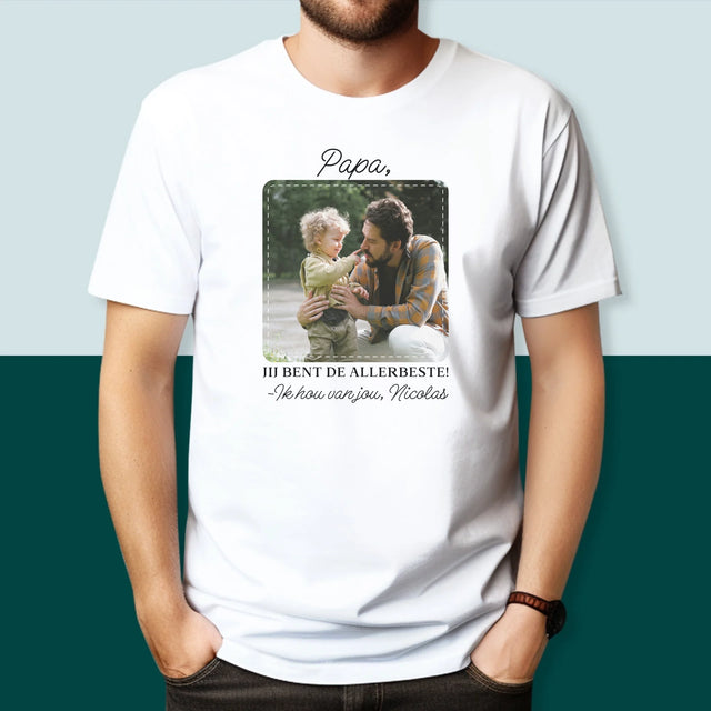 Foto En Handtekening: Allerbeste Papa - T-Shirt Voor Heren