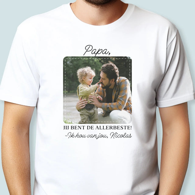 Foto En Handtekening: Allerbeste Papa - T-Shirt Voor Heren