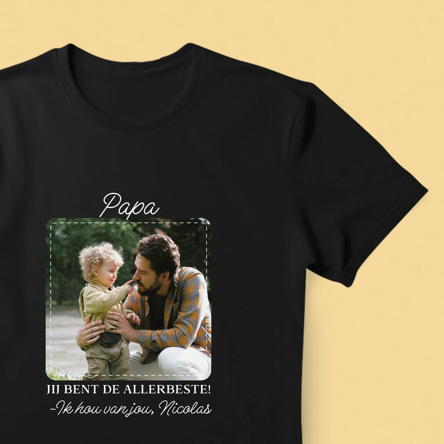Foto En Handtekening: Allerbeste Papa - T-Shirt Voor Heren