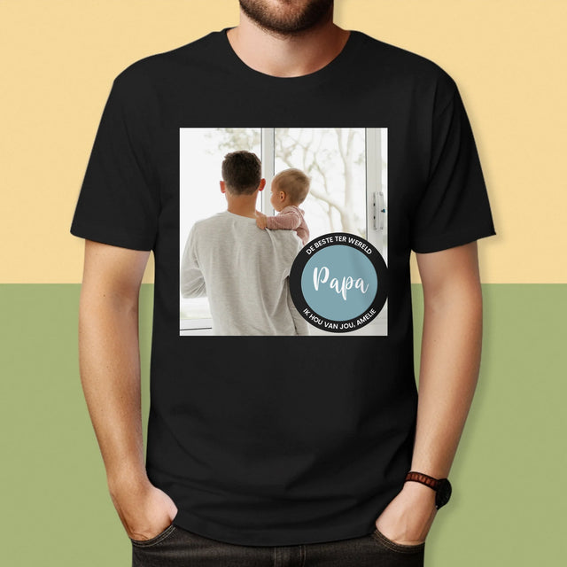 Foto En Handtekening: De Beste Papa Ter Wereld - T-Shirt Voor Heren