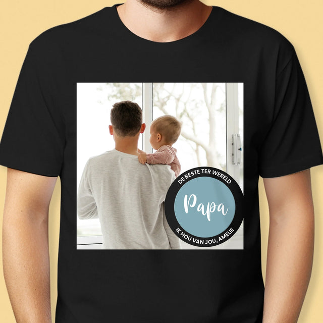 Foto En Handtekening: De Beste Papa Ter Wereld - T-Shirt Voor Heren