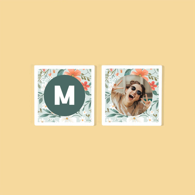 Fotocollage: Monogram Bloemen - Onderzetter