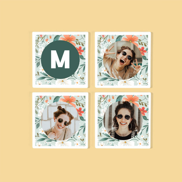 Fotocollage: Monogram Bloemen - Onderzetter