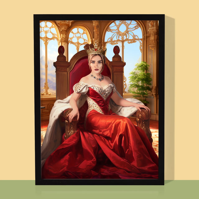 Koninklijk Portret: Koningin Op De Troon - Afdruk Met Frame 30X40 (Verticaal)