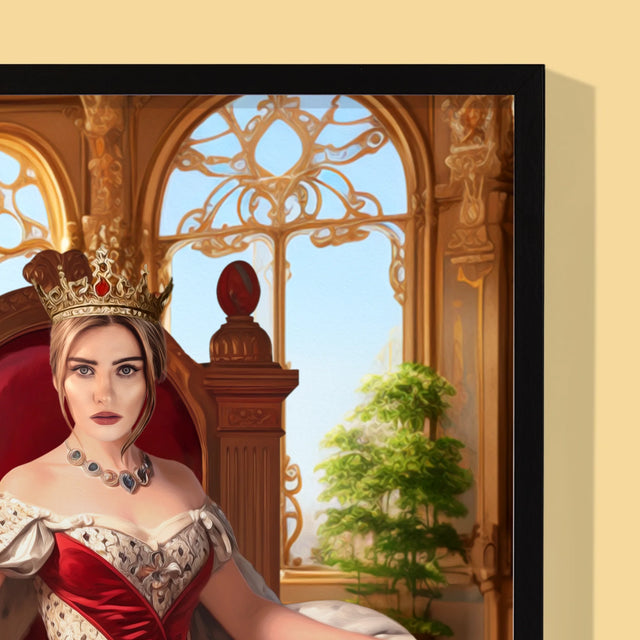 Koninklijk Portret: Koningin Op De Troon - Afdruk Met Frame 30X40 (Verticaal)
