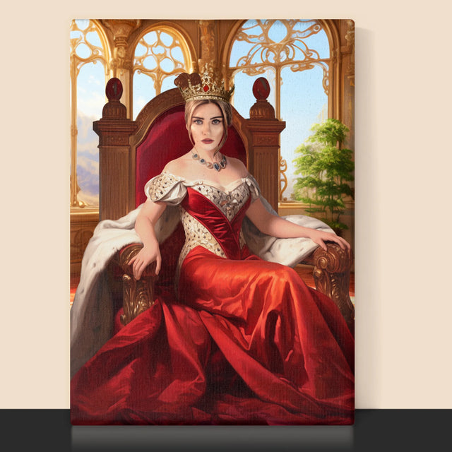 Koninklijk Portret: Koningin Op De Troon - Afdruk Met Frame 30X40 (Verticaal)