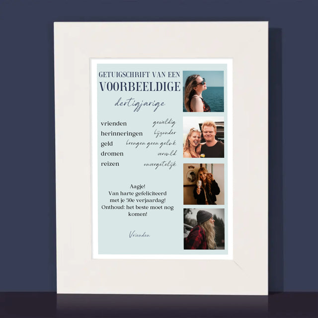 Fotocollage: Getuigschrift Van Een Voorbeeldige Dertiger - Fotokader (Horziontaal)