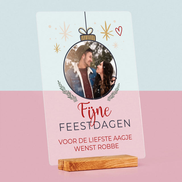 Foto En Handtekening: Fijne Feestdagen Kerstbal - Afdruk Op Acrylglas (Verticaal)