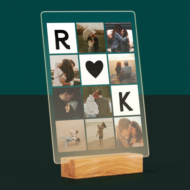 Fotocollage: Liefde Monogram Met Foto'S - Afdruk Op Acrylglas (Verticaal)