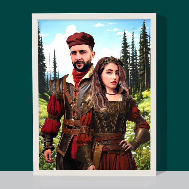 Koninklijk Portret: Hofelijk Paar - Afdruk Met Frame 30X40 (Verticaal)