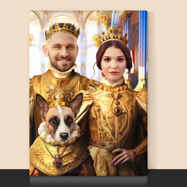 Koninklijk Portret: Koning En Koningin Met Huisdier - Afdruk Met Frame 30X40 (Verticaal)