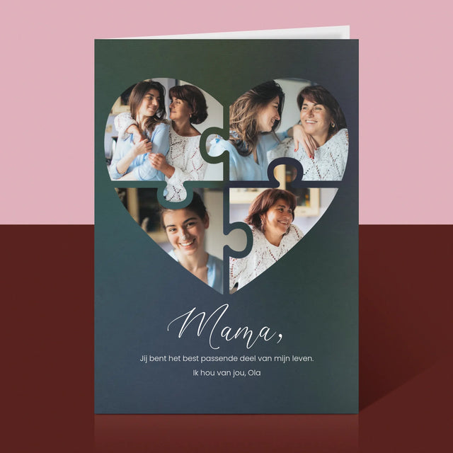 Fotocollage: Puzzel Hart, Voor Mama - Wenskaart