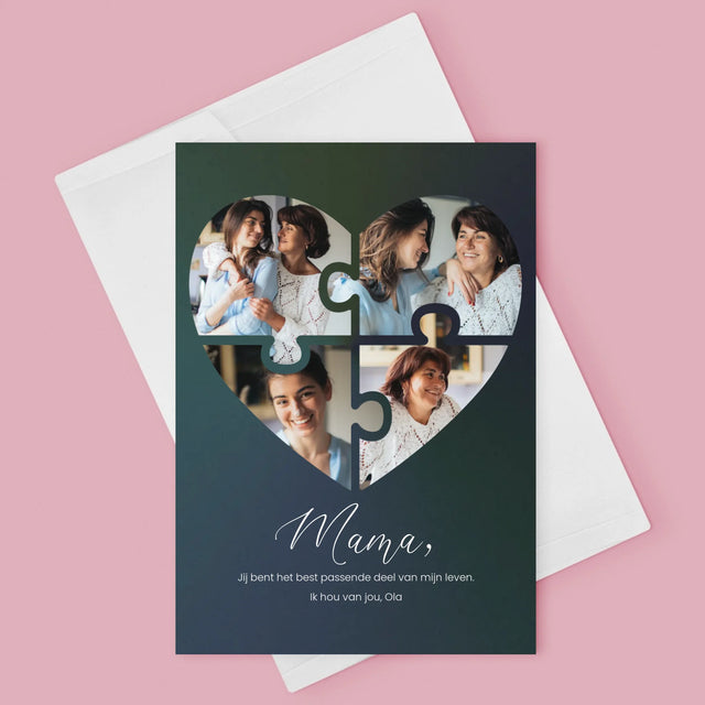 Fotocollage: Puzzel Hart, Voor Mama - Wenskaart
