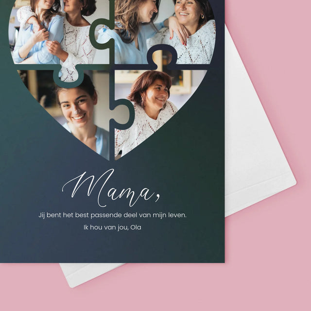Fotocollage: Puzzel Hart, Voor Mama - Wenskaart