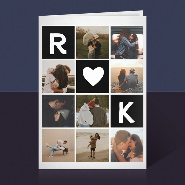 Fotocollage: Liefde Monogram Met Foto'S - Wenskaart