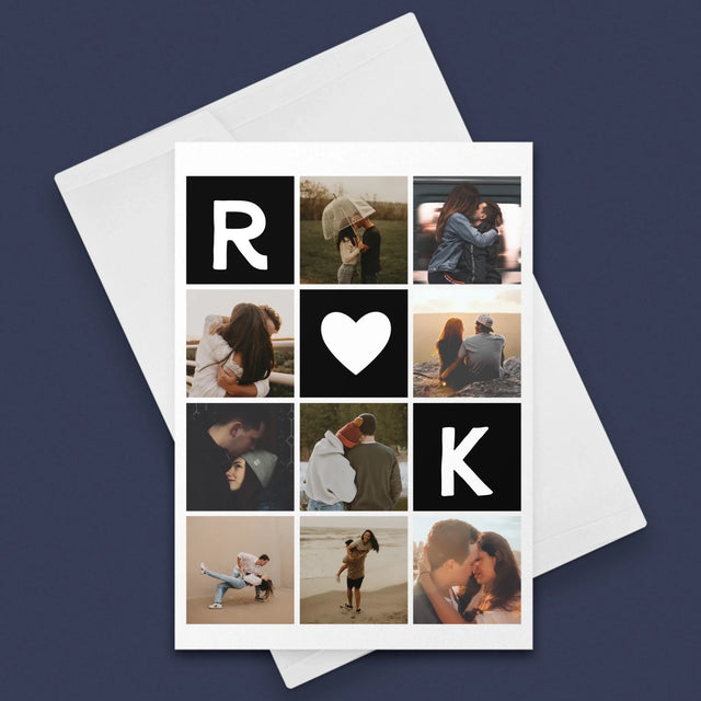 Fotocollage: Liefde Monogram Met Foto'S - Wenskaart