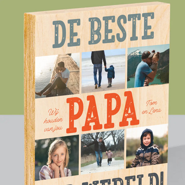 Fotocollage: De Beste Papa Ter Wereld, Foto'S - Afdruk Op Hout (Verticaal)