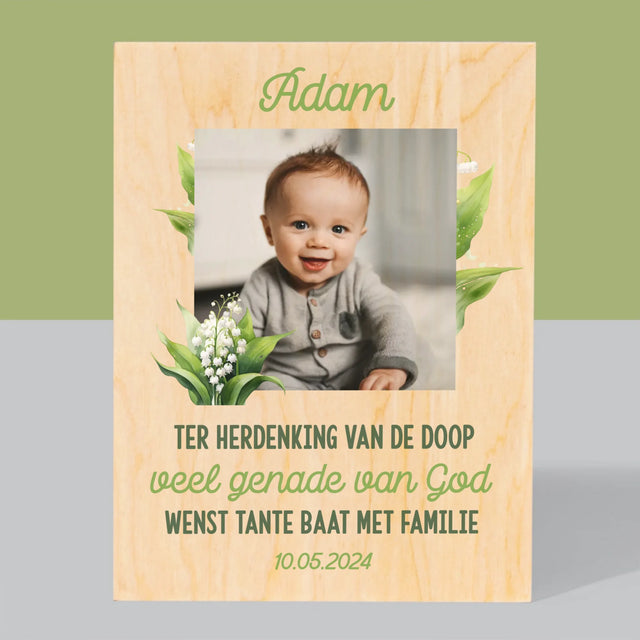 Foto En Handtekening: Ter Herdenking Van De Doop, Lelietje-Van-Dalen - Afdruk Op Hout (Verticaal)