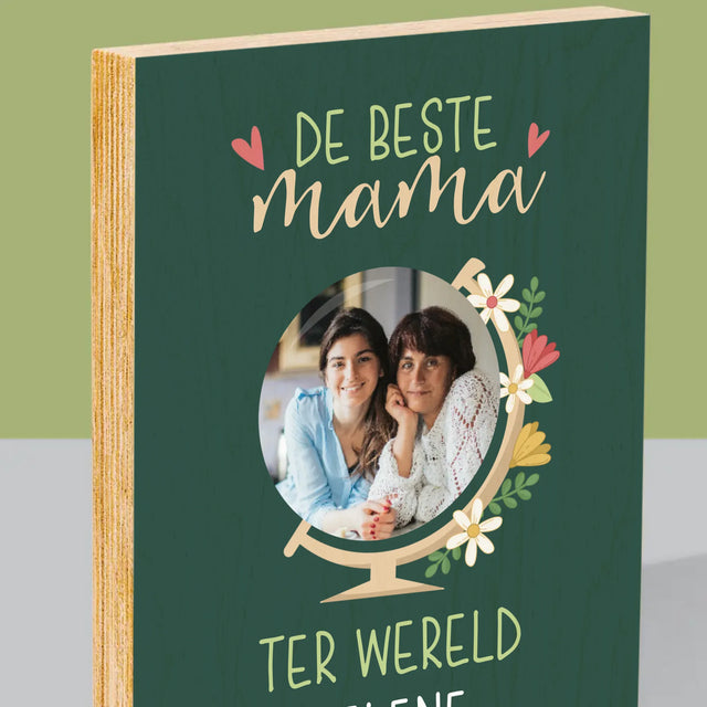 Foto En Handtekening: De Beste Mama Ter Wereld - Afdruk Op Hout (Verticaal)