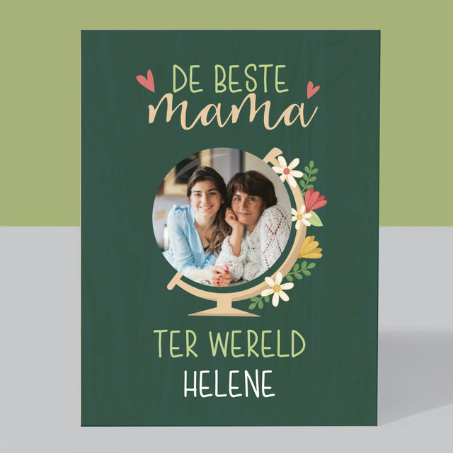 Foto En Handtekening: De Beste Mama Ter Wereld - Afdruk Op Hout (Verticaal)