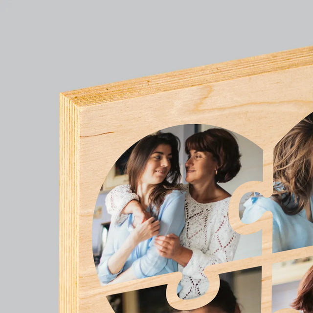 Fotocollage: Puzzel Hart, Voor Mama - Afdruk Op Hout (Verticaal)