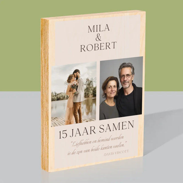 Fotocollage: Liefhebben En Bemind Worden - Afdruk Op Hout (Verticaal)
