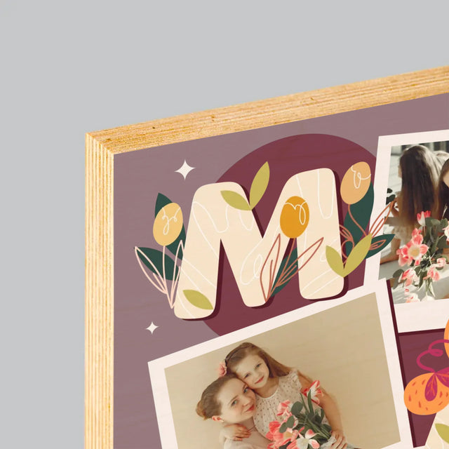 Fotocollage: Letters Mama - Afdruk Op Hout (Verticaal)