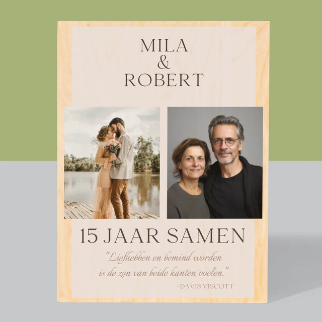 Fotocollage: Liefhebben En Bemind Worden - Afdruk Op Hout (Verticaal)
