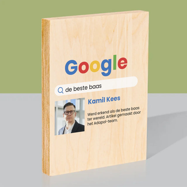 Foto En Handtekening: De Beste Baas Google-Score - Afdruk Op Hout (Verticaal)