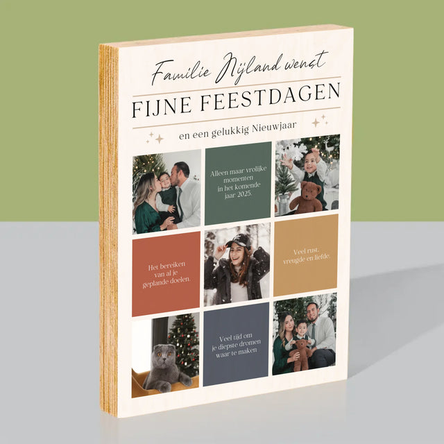 Fotocollage: Fijne Feestdagen, Wensen - Afdruk Op Hout (Verticaal)