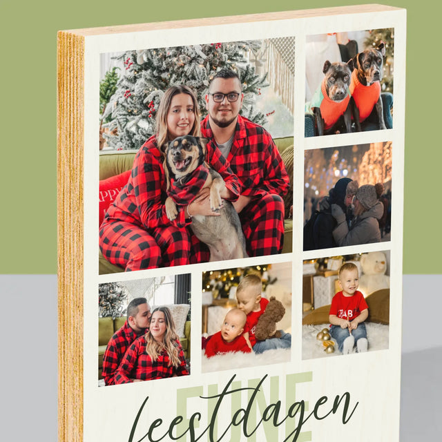Fotocollage: Fijne Feestdagen - Afdruk Op Hout (Verticaal)