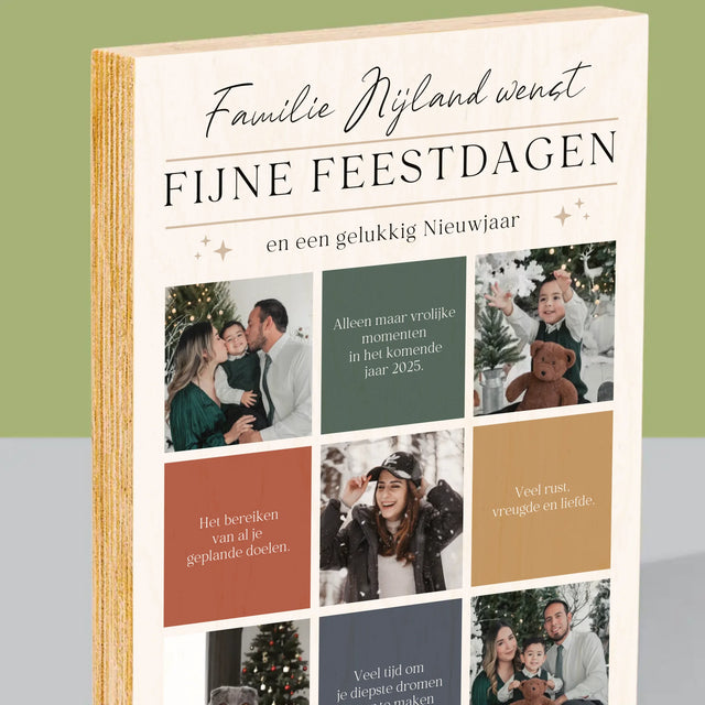 Fotocollage: Fijne Feestdagen, Wensen - Afdruk Op Hout (Verticaal)