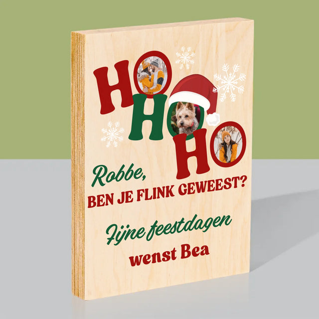 Fotocollage: Ho Ho Ho - Afdruk Op Hout (Verticaal)