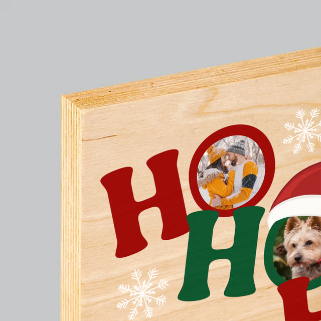 Fotocollage: Ho Ho Ho - Afdruk Op Hout (Verticaal)
