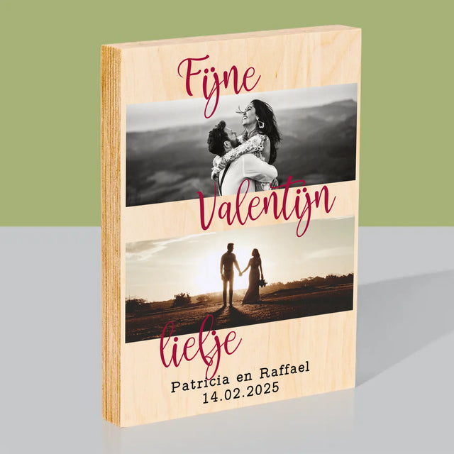 Fotocollage: Fijne Valentijn - Afdruk Op Hout (Verticaal)